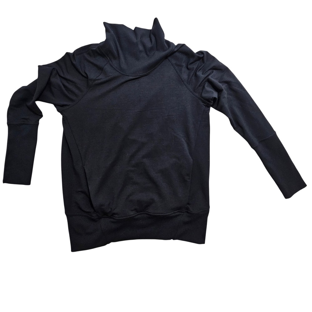 Lululemon Pullover Women 8 Black Funnel Neck Pocket Pleated Back Sweatshirt